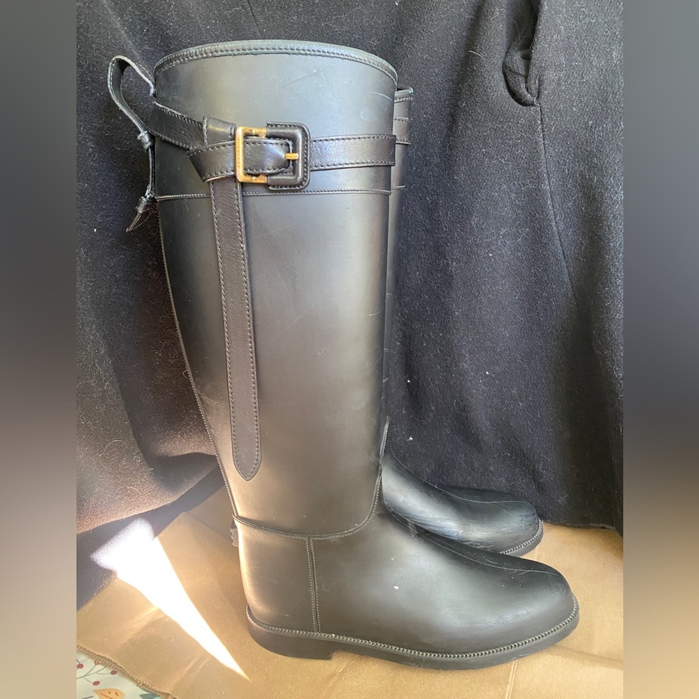 Burberry Equestrian matte black riding rain boots
